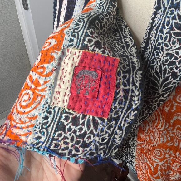 Mieko Mintz Women's Scarf Mixed Print Kantha Patchwork Multicolored Cotton 86" - Picture 3 of 10